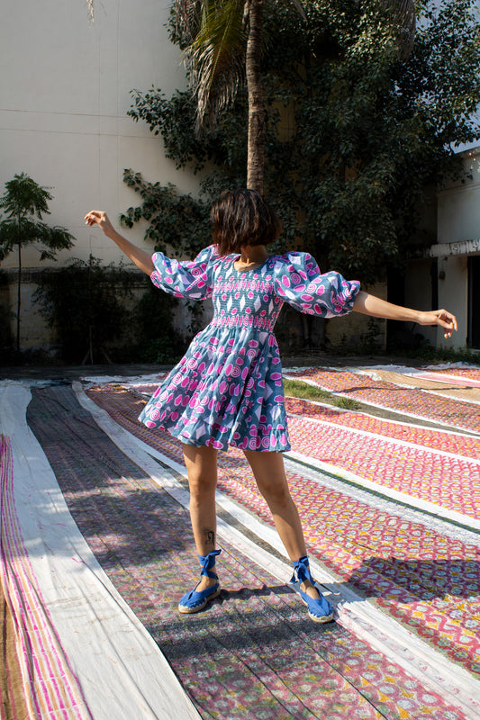 Violette Dress in Button Print