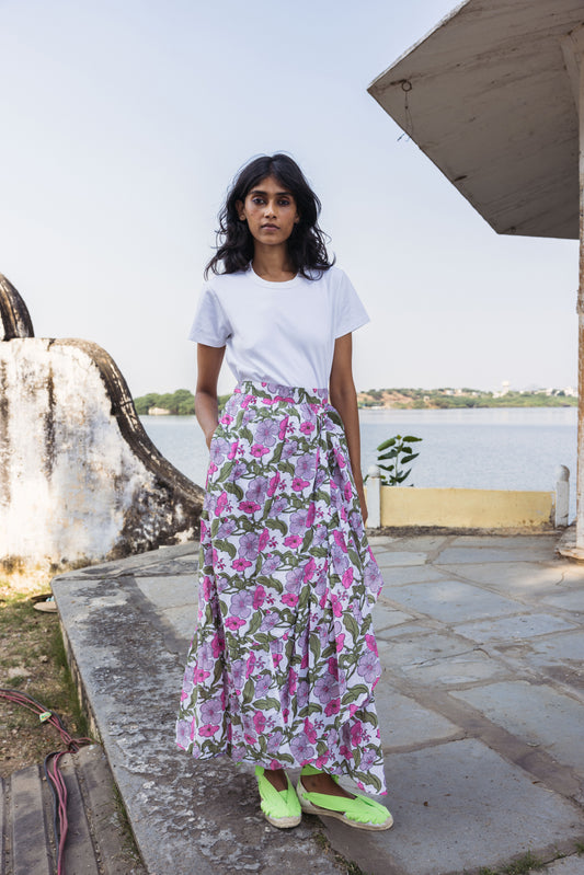 Long Wrap Skirt in Flower Power Print