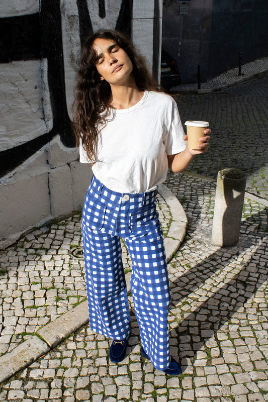 Painter Pant in Navy Gingham Print