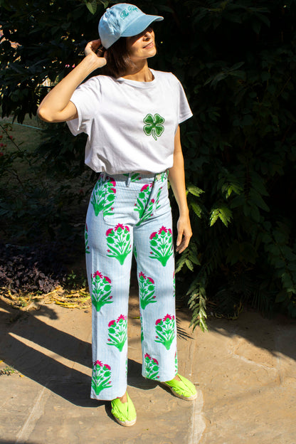 Boss Pant in Palladio Garden & Thin Stripes