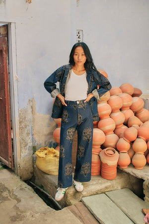 Denim Disco Pant with Gold