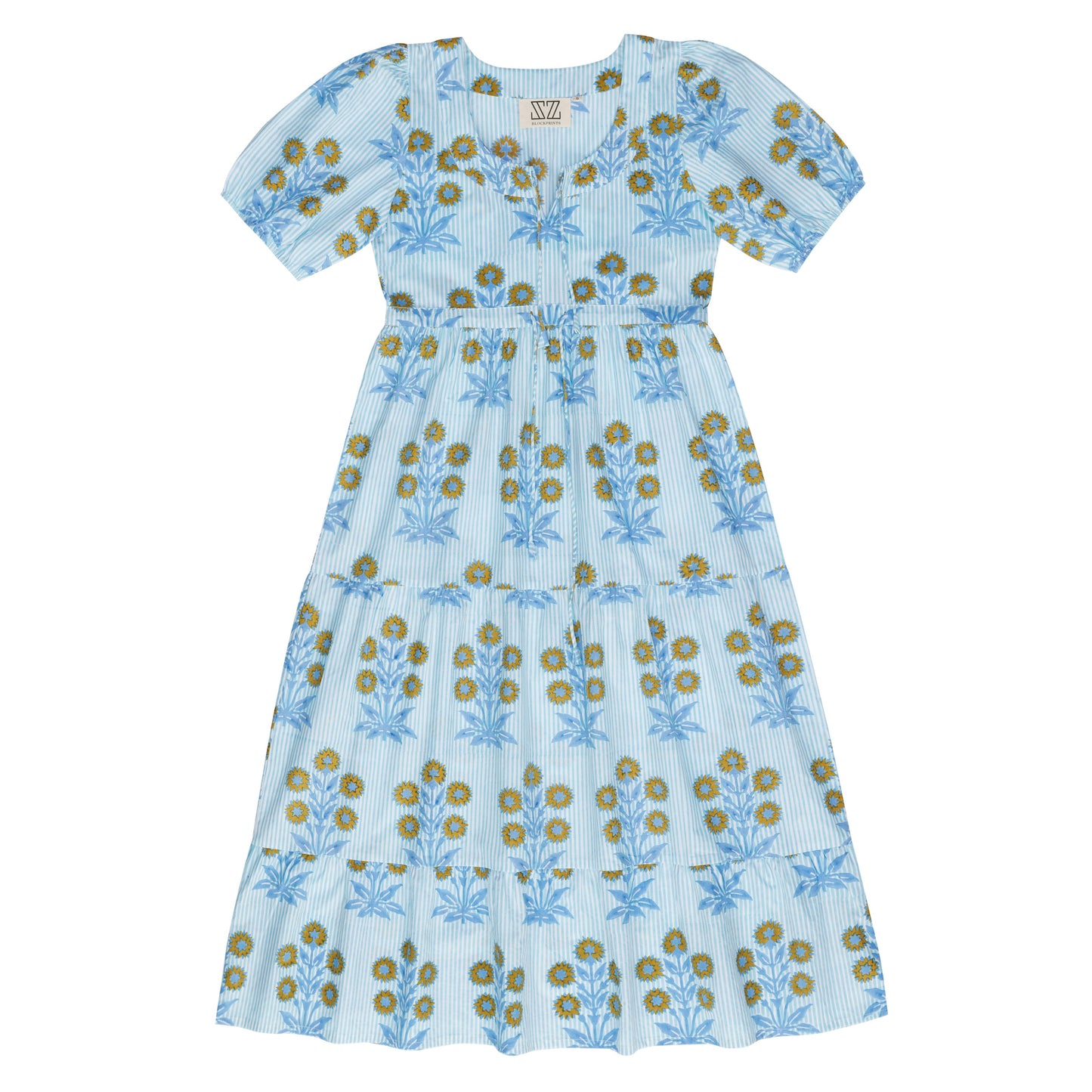 Laura Dress in Marigold on Thin Stripe