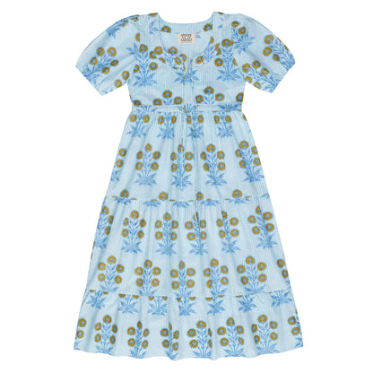 Laura Dress in Marigold on Thin Stripe