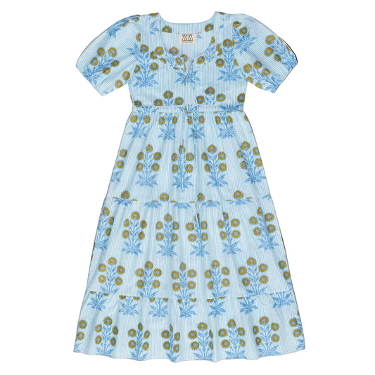 Laura Dress in Marigold on Thin Stripe
