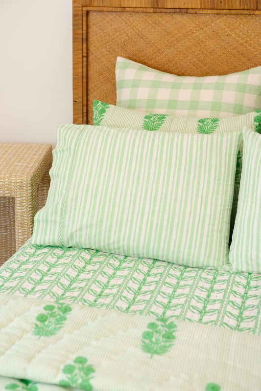 Pillow Case Set in Logo Stripes, Greenbriar