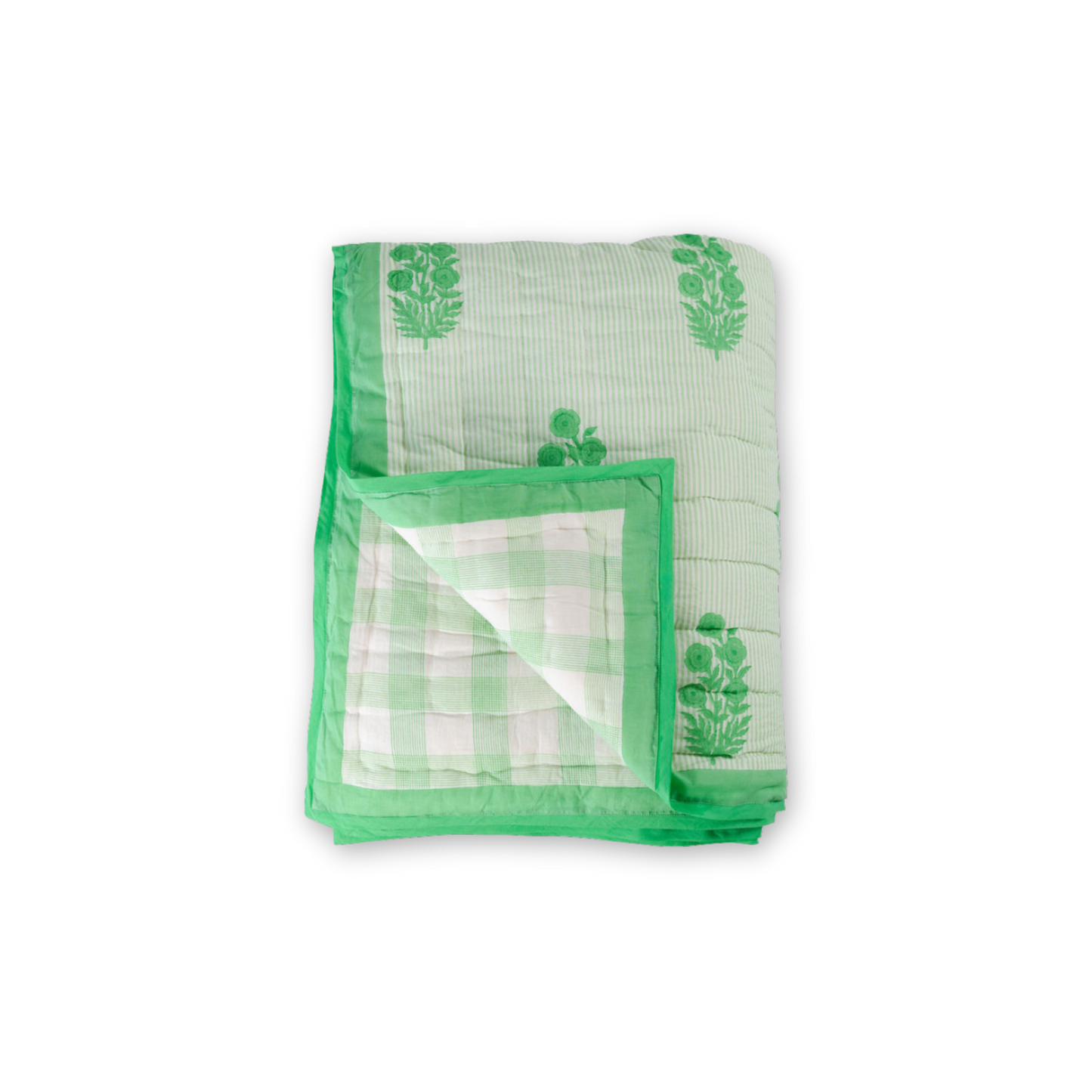 Razai Quilt in Poppy Stamp, Greenbriar