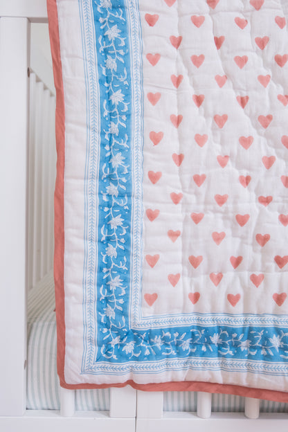 Baby Blanket in Poppy Stamp & Thin Stripes