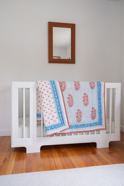 Baby Blanket in Poppy Stamp & Thin Stripes