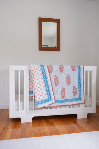 最終価格　【SZBlockprints】BabyBlanket 2枚とかご Baby Blanket in Poppy Stamp & Thin Stripes | SZ Blockprints – SZ