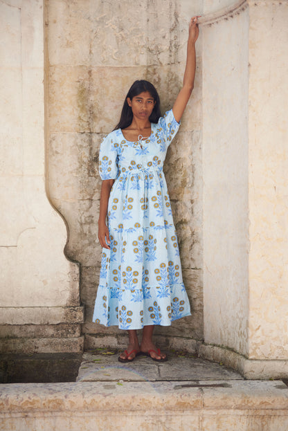 Laura Dress in Marigold on Thin Stripe