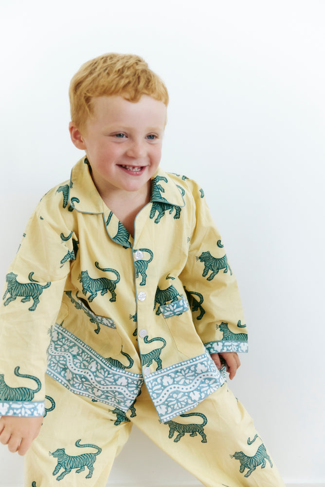 Kids Pajama Set in Tigers, Butter