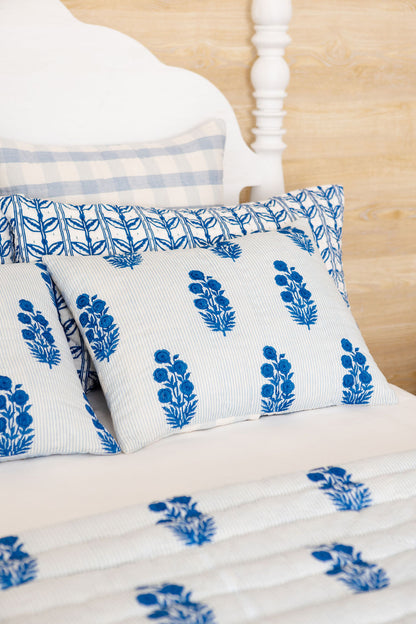 Standard Razai Sham in Poppy Stamp, Directoire Blue