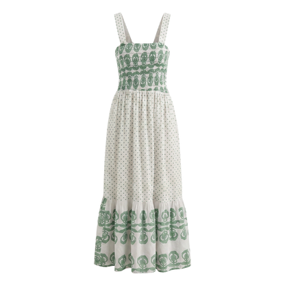Victoria Dress in Pansy Border Stripe & Polka Dot