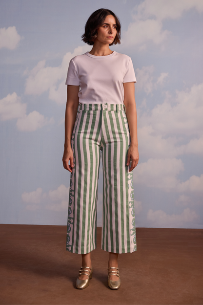 Muse Pant in Pansy Border & Thick Stripe