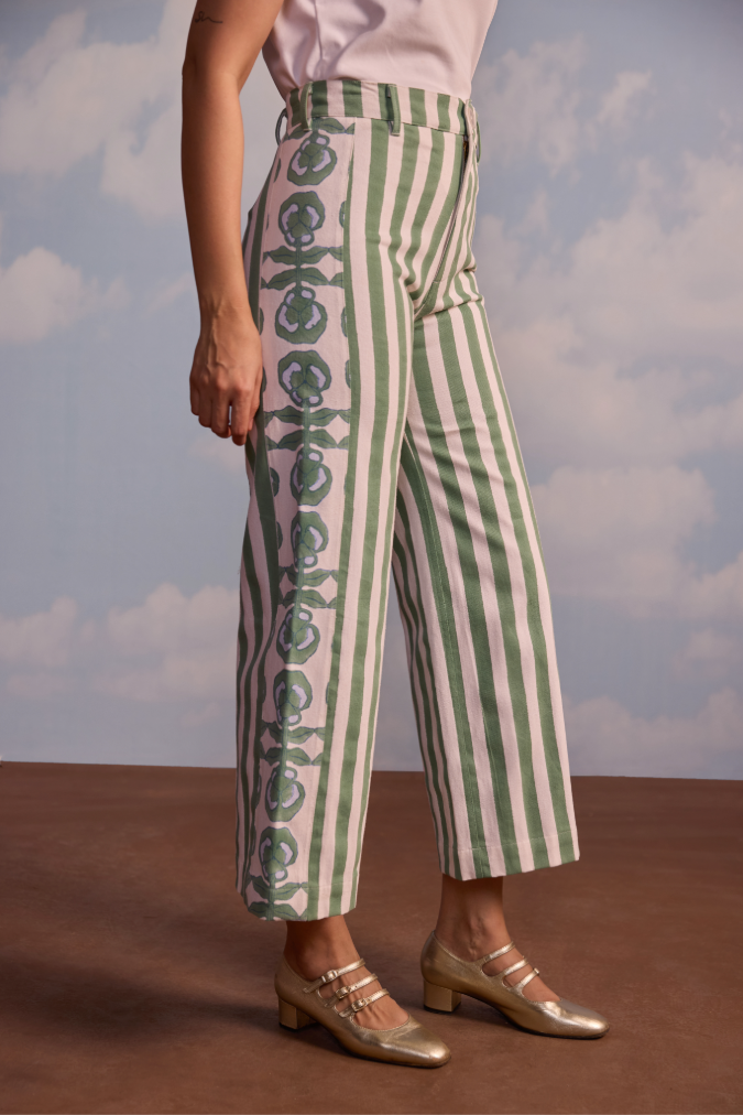 Muse Pant in Pansy Border & Thick Stripe