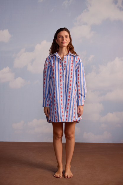 Oversized Buttoned Down Shirt in Ribbon Print