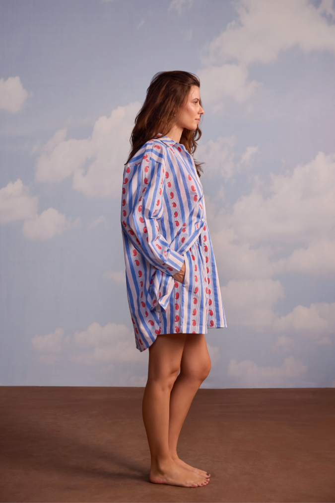 Oversized Buttoned Down Shirt in Ribbon Print