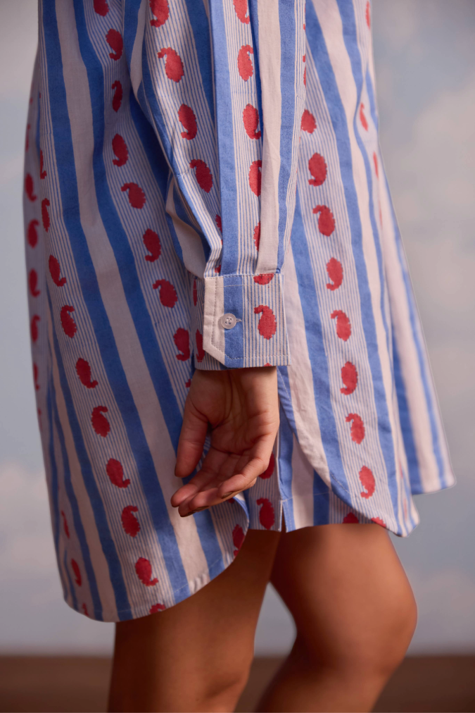 Oversized Buttoned Down Shirt in Ribbon Print