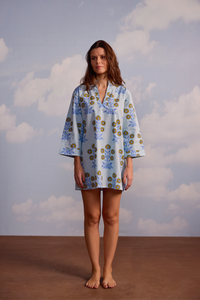 Douce Dress Mini in Marigold on Thin Stripe