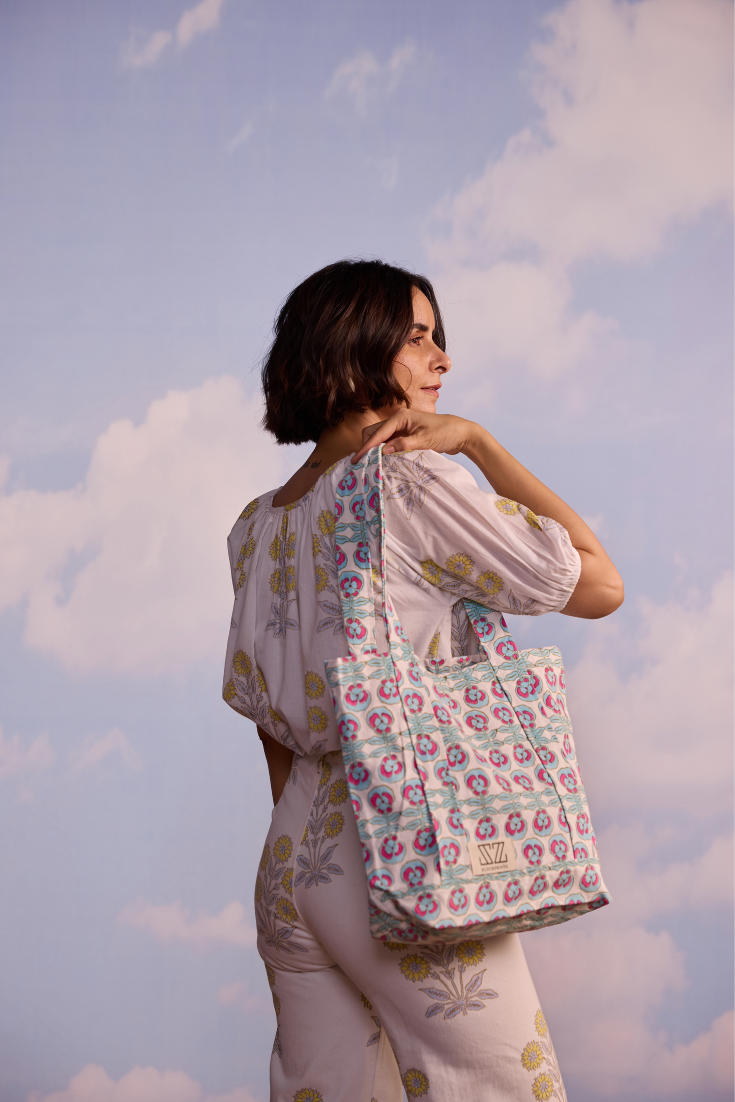 Small Tote in Pansy Print
