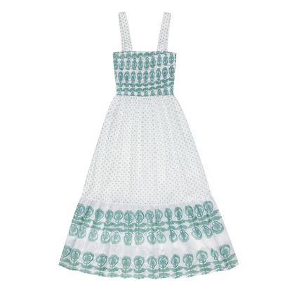Victoria Dress in Pansy Border Stripe & Polka Dot