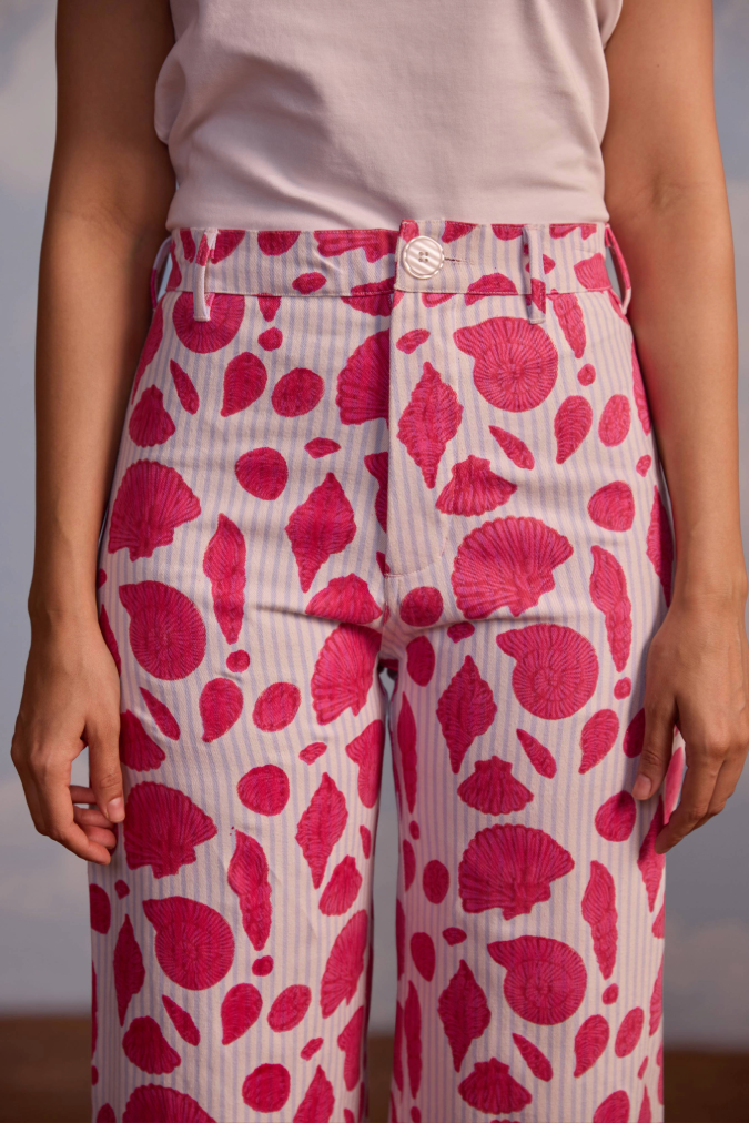 Disco Pant in Sea Shell on Thin Stripe