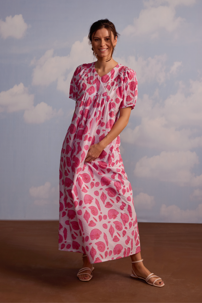 Sai Dress in Sea Shell on Thin Stripe