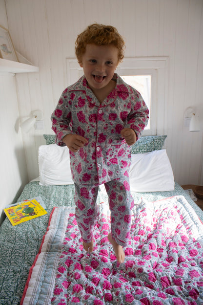 Kids Pajama Set in Rose Print