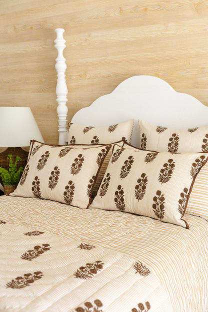 Euro Razai Sham in Poppy Print, Chicory Coffee & Almond Bluff