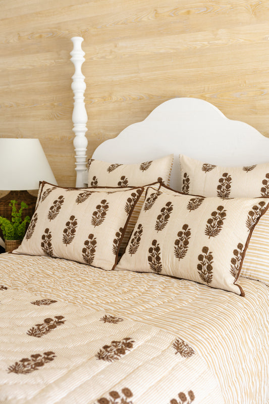 Euro Razai Sham in Poppy Print, Chicory Coffee & Almond Bluff