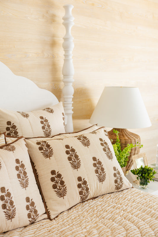 Standard Razai Sham in Poppy Stamp, Chicory Coffee & Almond Bluff