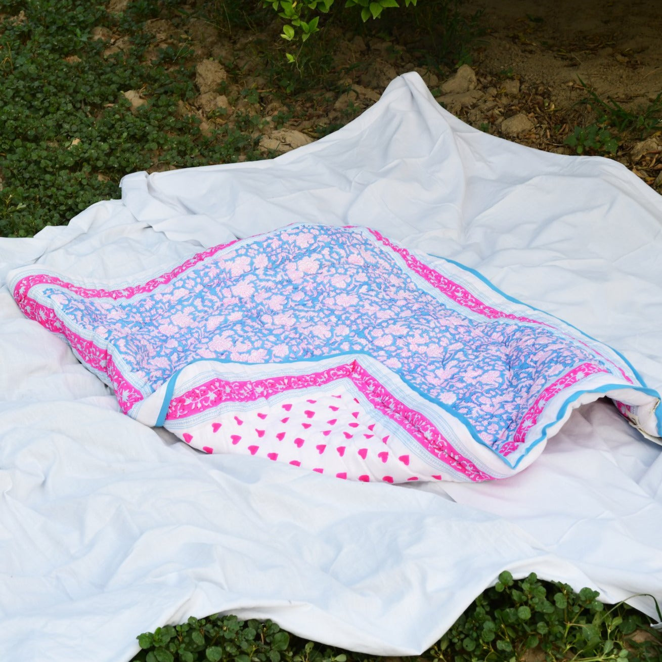 Baby Blanket in Cornflower Blue & Hot Pink
