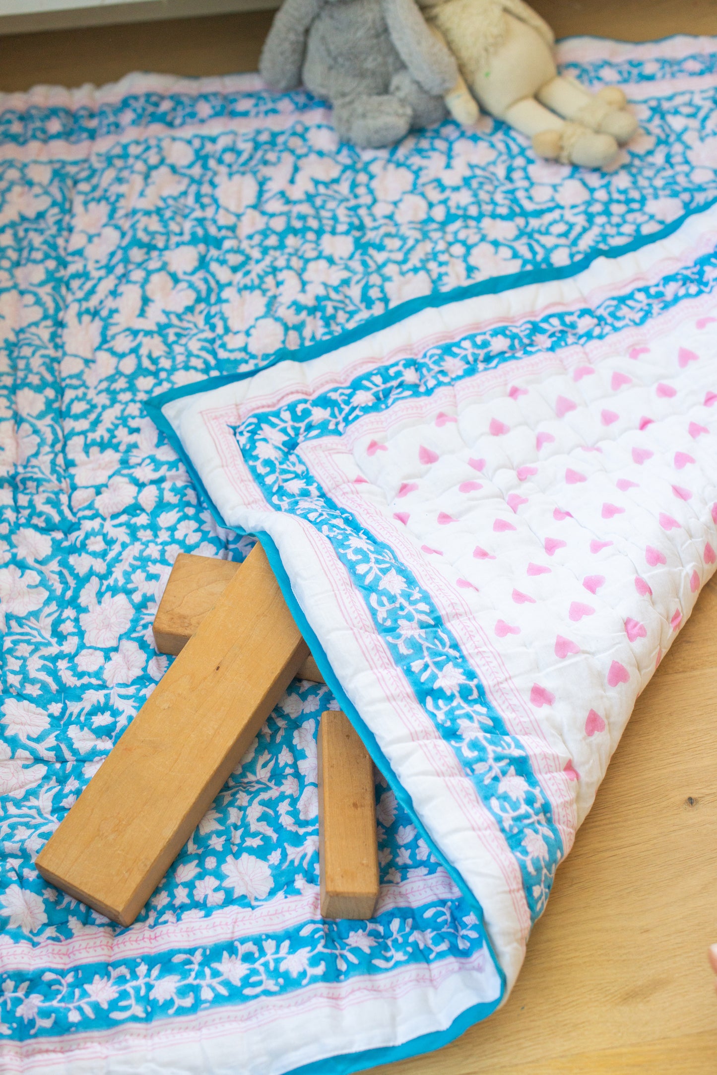 Baby Blanket in Cornflower Blue & Soft Pink