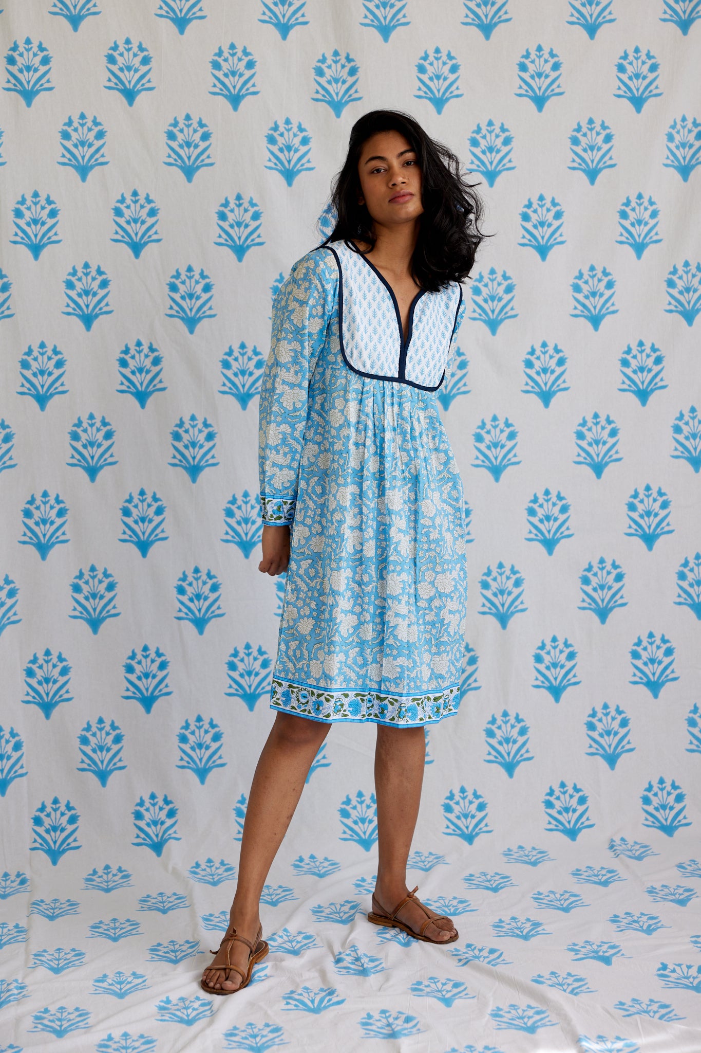 Jaipur Dress in China Blue & Warm Grass